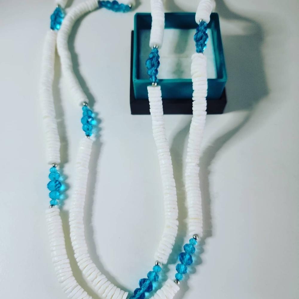 Beautiful Sea Shell and Czech glass long necklace